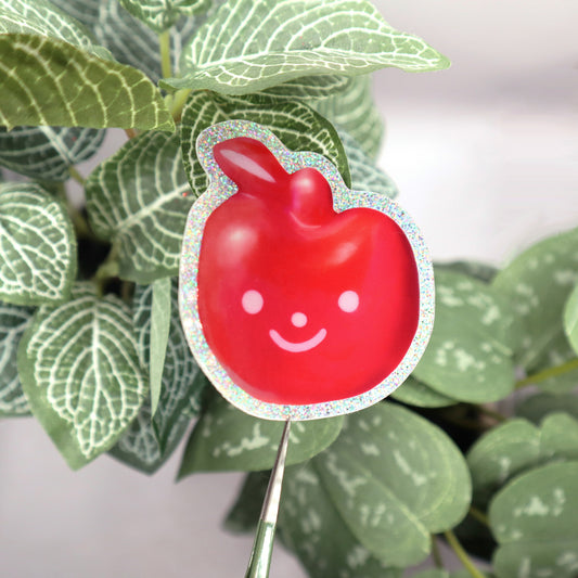 Smiley Apple Holographic Glitter Sticker